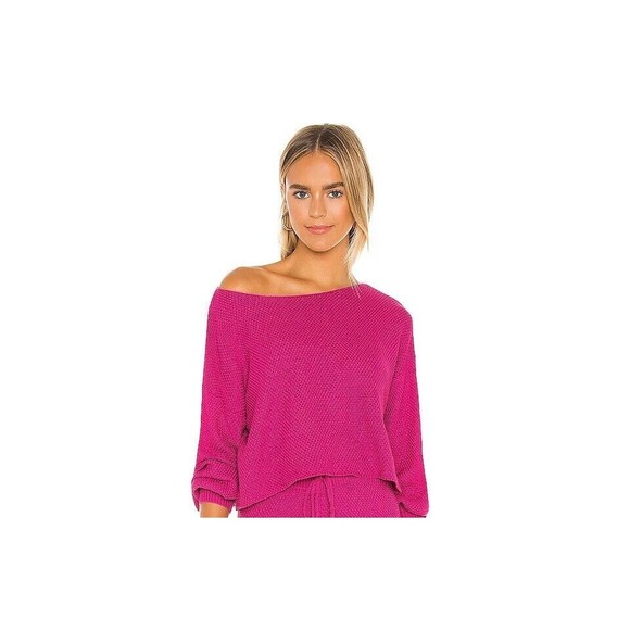 LOVERS + FRIENDS Sweater Womens Medium Pink Pullover Off the Shoulder Boxy KAIT - Picture 1 of 8